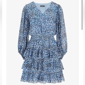 Express size small, blue and black animal print midi dress.